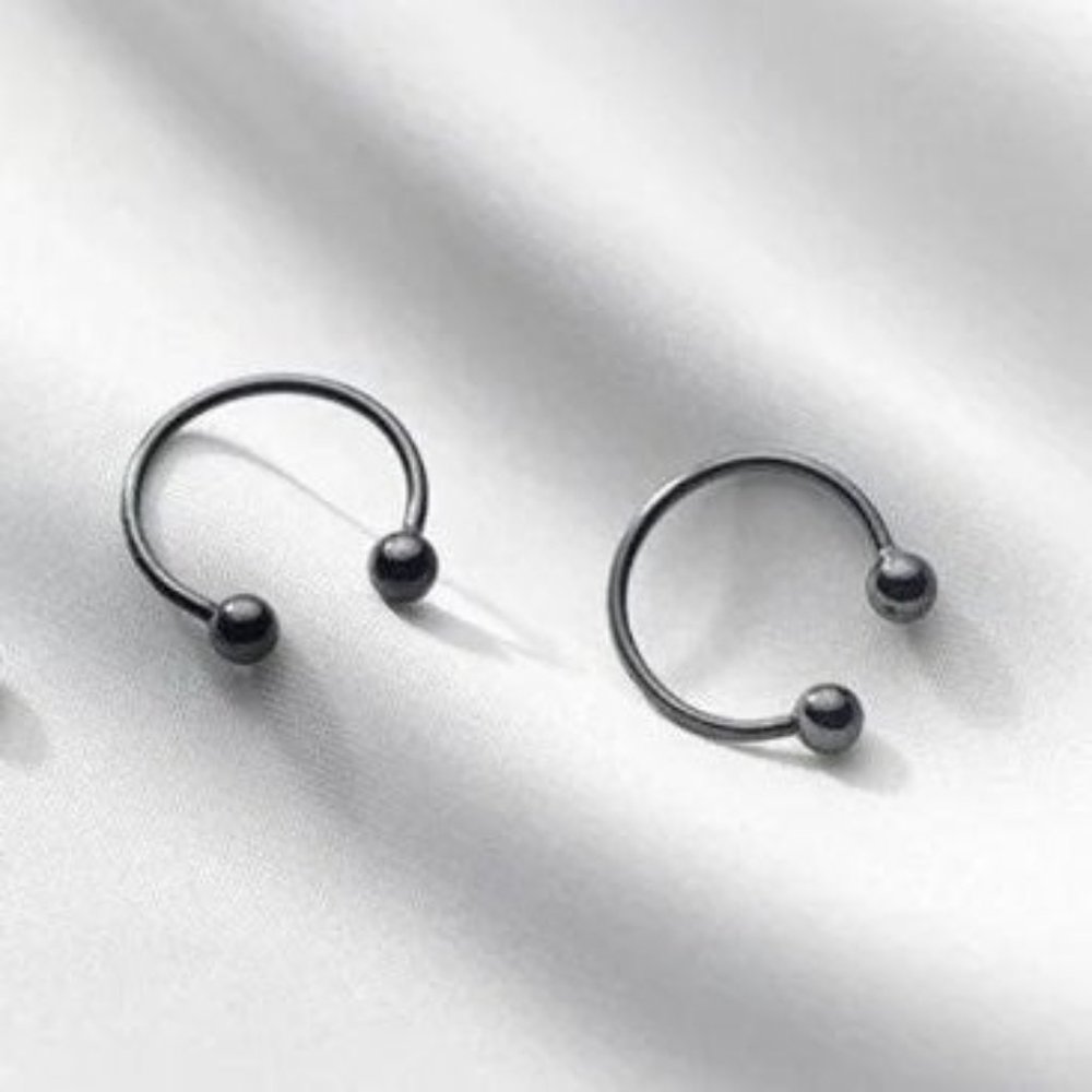 Screw back Silver Half Hoop Studs Earring-ESB001 black Hoop